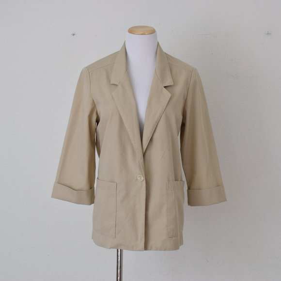 Vintage 90s‎ Khaki Light Blazer by Alfred Dunner | size 10 - Picture 5 of 10
